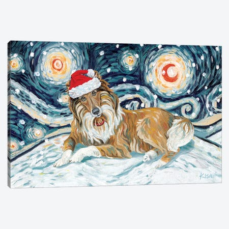 Collie On A Snowy Night Brown Face Canvas Print #GKS147} by Gretchen Kish Serrano Canvas Print