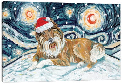 Collie On A Snowy Night Brown Face Canvas Art Print - Gretchen Kish Serrano