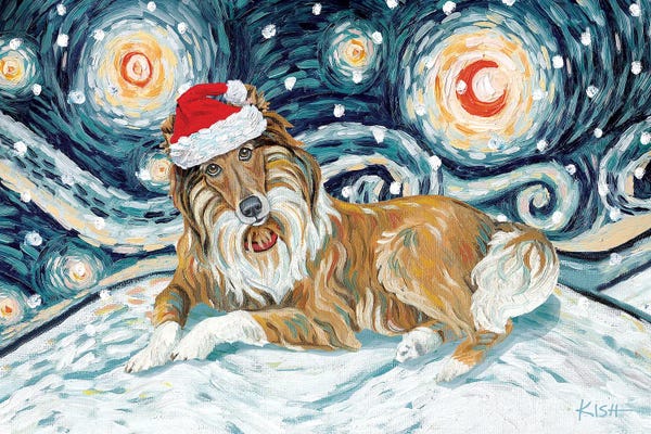 Collies: Collie On A Snowy Night Brown Face by Gretchen KISH Serrano