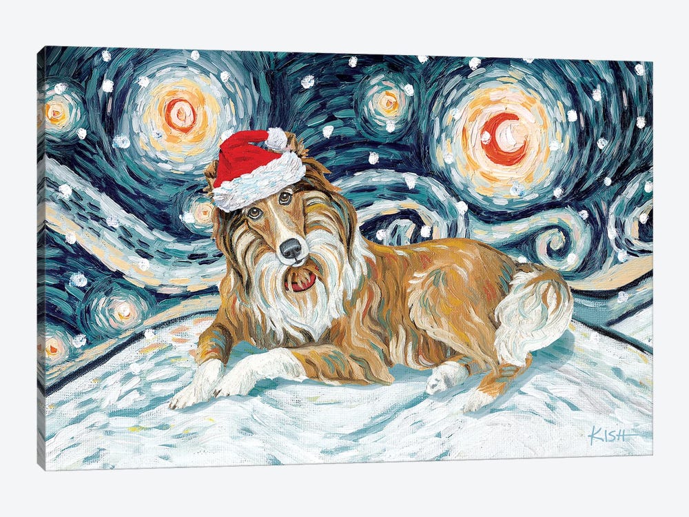 Collie On A Snowy Night White Stripe by Gretchen Kish Serrano 1-piece Canvas Art Print