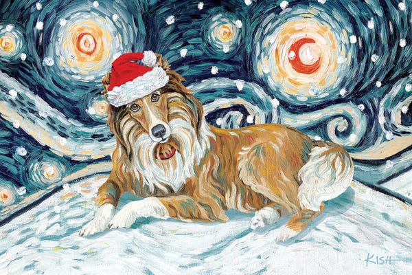 Collies: Collie On A Snowy Night White Stripe by Gretchen KISH Serrano