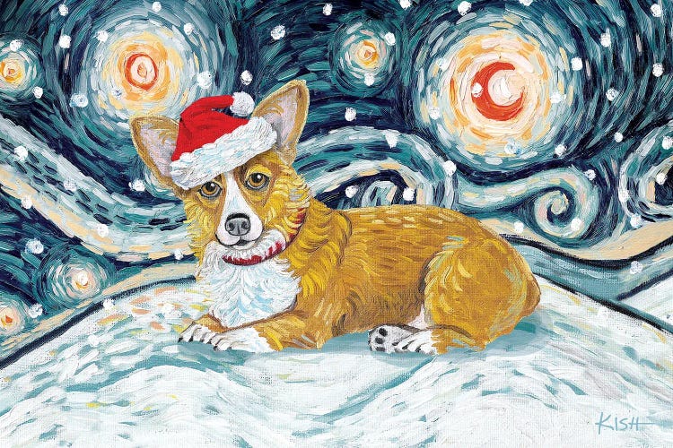 Corgi On A Snowy Night by Gretchen Kish Serrano wall art