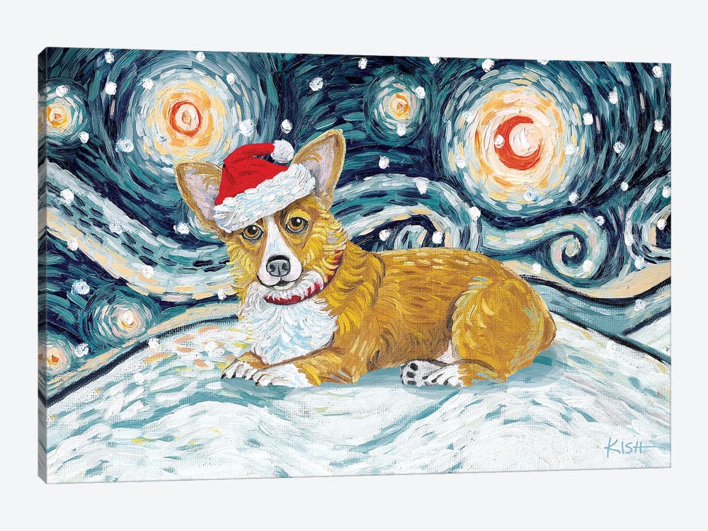 Corgi On A Snowy Night by Gretchen Kish Serrano 1-piece Canvas Art
