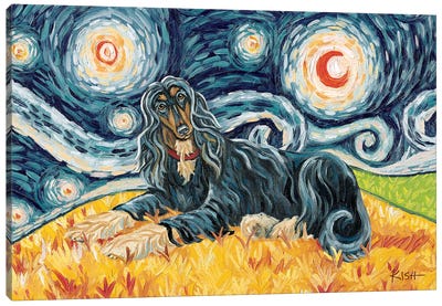 Afghan Hound On A Starry Night Canvas Art Print - Gretchen Kish Serrano