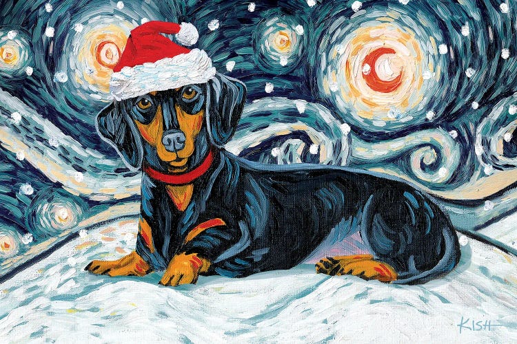Dachshund On A Snowy Night Black & Tan