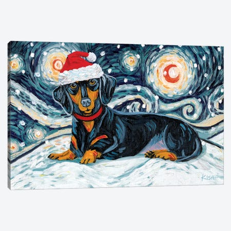 Dachshund On A Snowy Night Black & Tan Canvas Print #GKS150} by Gretchen Kish Serrano Canvas Print