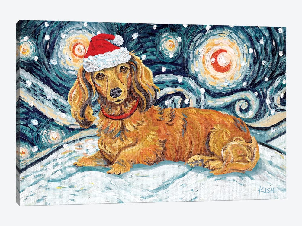 Dachshund On A Snowy Night Longhaired Red 1-piece Canvas Print