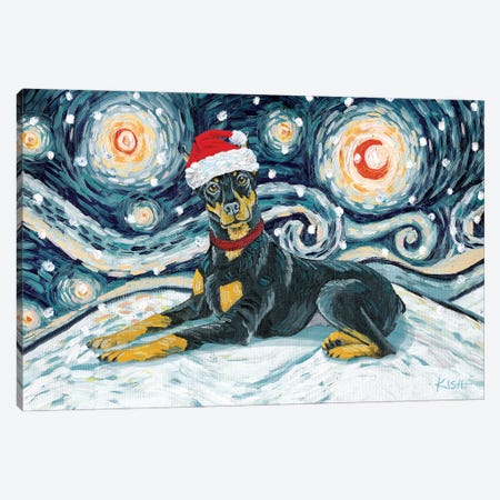Doberman On A Snowy Night Cropped Canvas Print #GKS154} by Gretchen Kish Serrano Canvas Wall Art