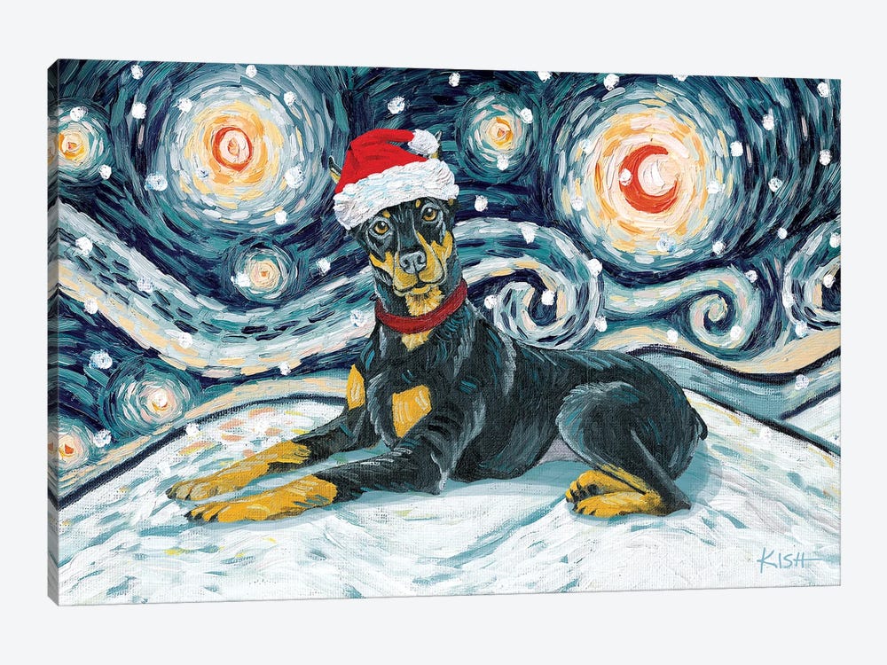 Doberman On A Snowy Night Cropped by Gretchen Kish Serrano 1-piece Canvas Art