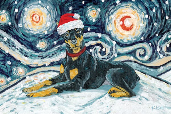 Doberman Pinschers: Doberman On A Snowy Night Cropped by Gretchen KISH Serrano