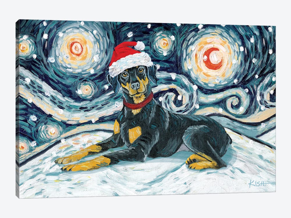 Doberman On A Snowy Night Uncropped by Gretchen Kish Serrano 1-piece Canvas Art Print