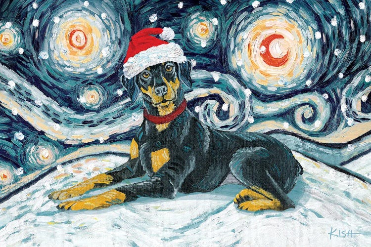 Doberman On A Snowy Night Uncropped by Gretchen Kish Serrano wall art