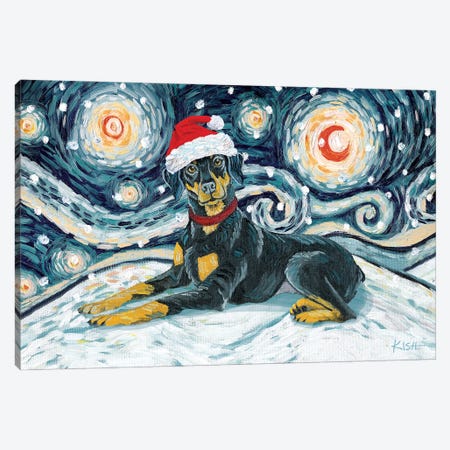 Doberman On A Snowy Night Uncropped Canvas Print #GKS155} by Gretchen Kish Serrano Canvas Art