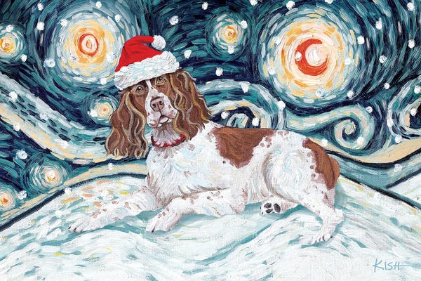 Christmas Animals: English Springer Spaniel On A Snowy Night by Gretchen KISH Serrano