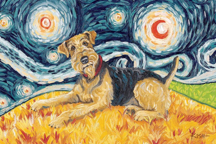 Airedale Terrier On A Starry Night