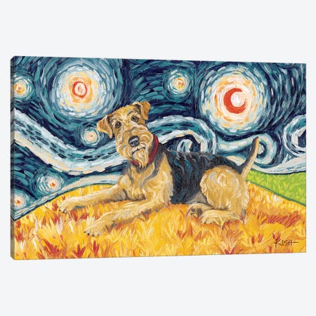 Airedale Terrier On A Starry Night Canvas Print #GKS15} by Gretchen Kish Serrano Canvas Art Print