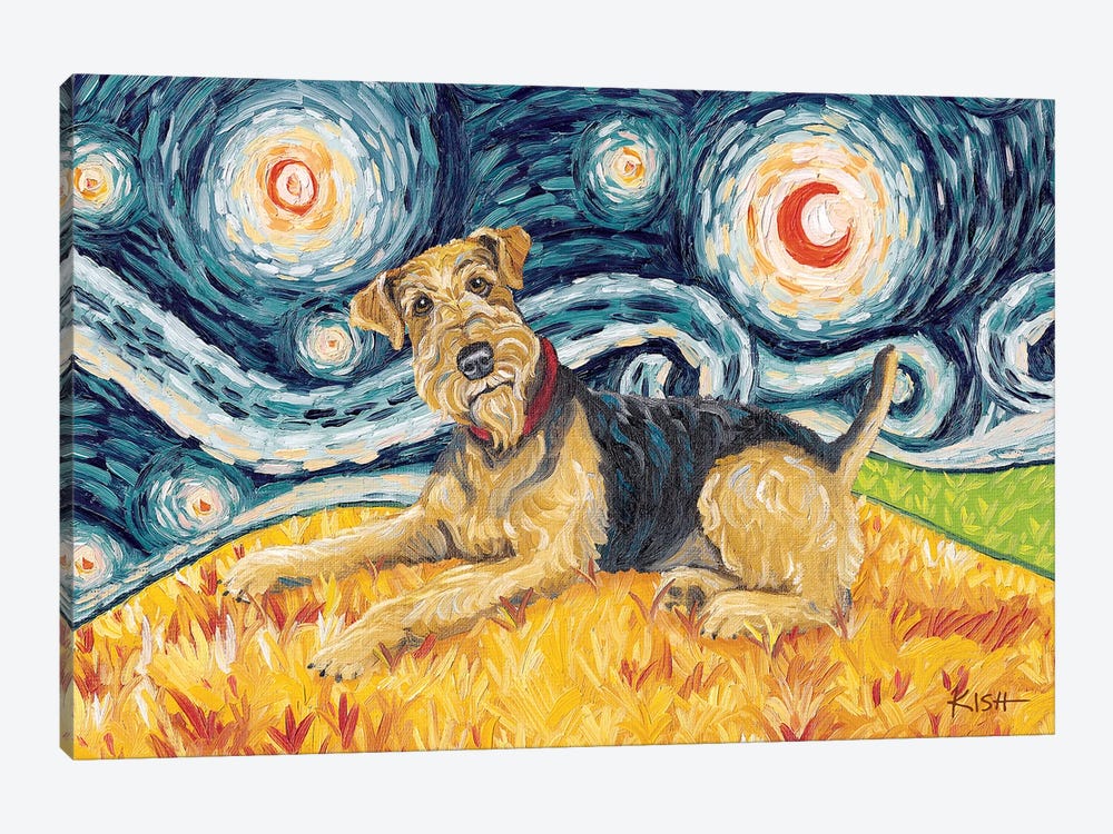 Airedale Terrier On A Starry Night by Gretchen Kish Serrano 1-piece Canvas Print