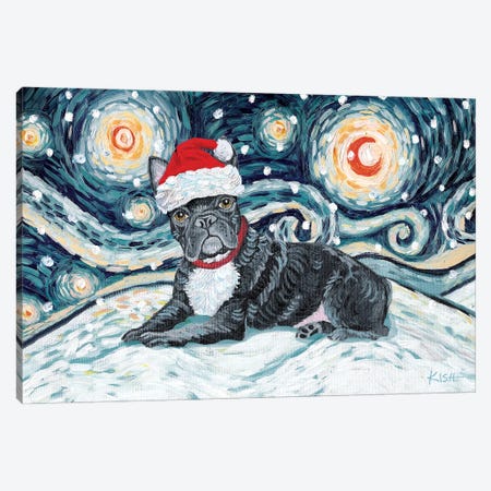 French Bulldog On A Snowy Night Canvas Print #GKS160} by Gretchen Kish Serrano Canvas Wall Art