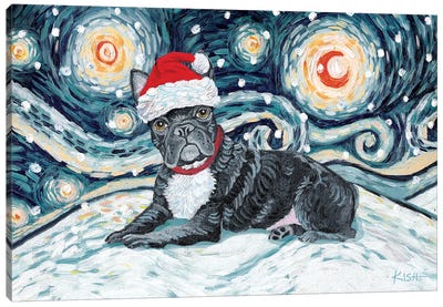 French Bulldog On A Snowy Night Canvas Art Print - Gretchen Kish Serrano