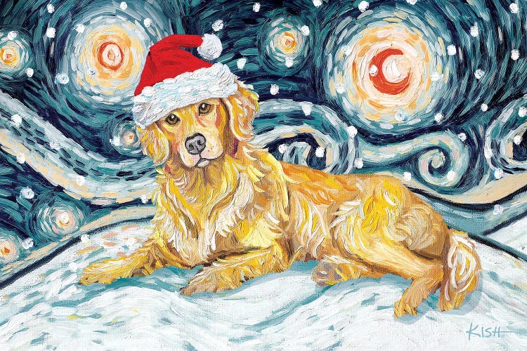 Golden Retriever On A Snowy Night by Gretchen Kish Serrano wall art