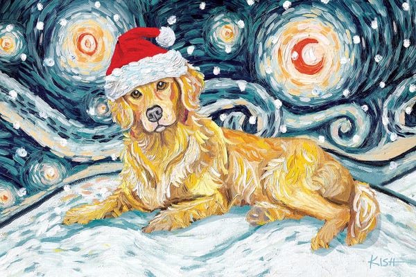 Golden Retriever On A Snowy Night