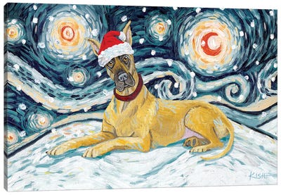 Great Dane On A Snowy Night Cropped Canvas Art Print - Pupsterpieces