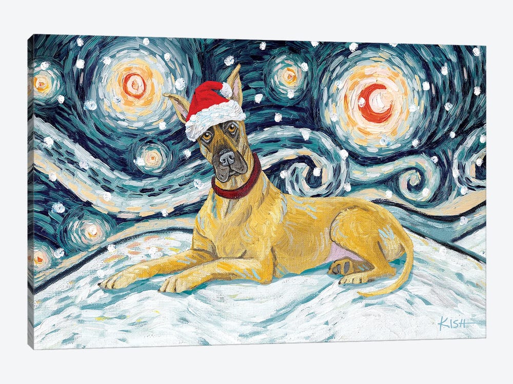 Great Dane On A Snowy Night Cropped by Gretchen Kish Serrano 1-piece Canvas Art Print