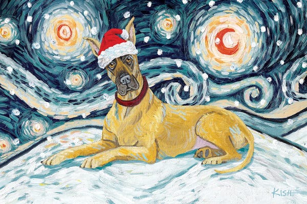 Great Dane On A Snowy Night Cropped