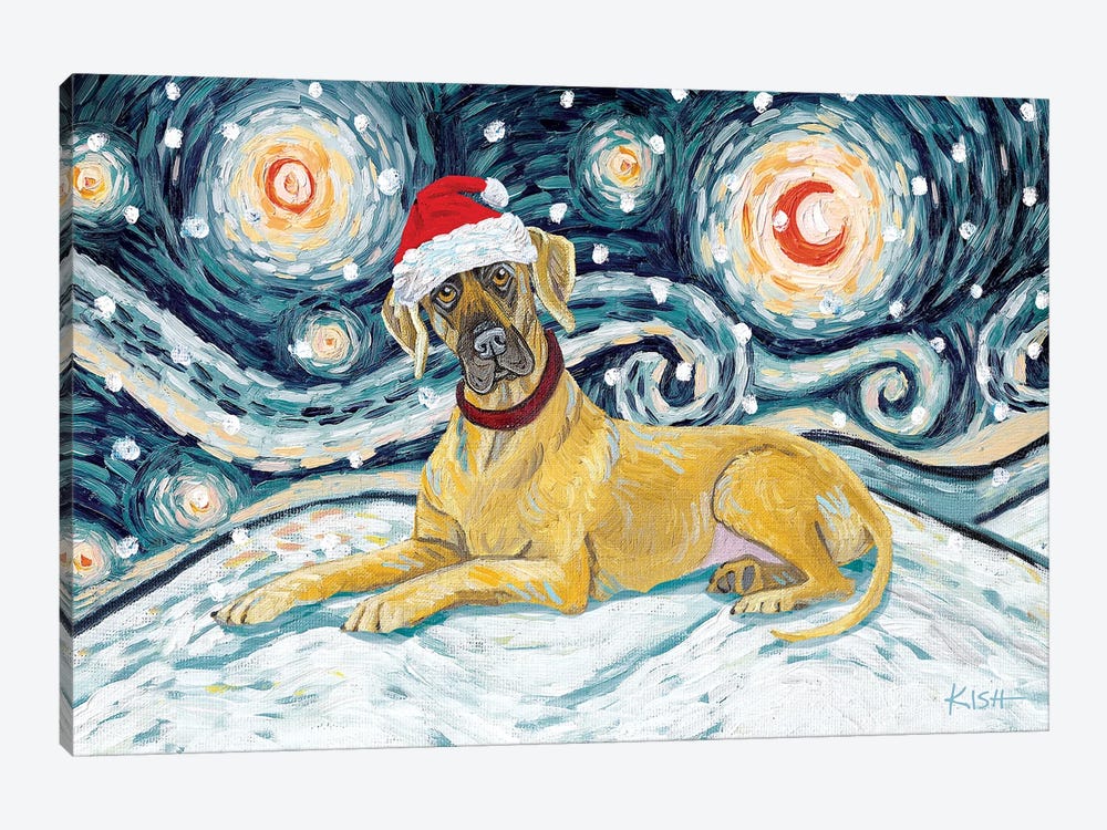 Great Dane On A Snowy Night Uncropped by Gretchen Kish Serrano 1-piece Canvas Art