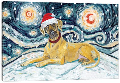 Great Dane On A Snowy Night Uncropped Canvas Art Print