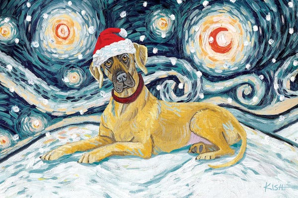 Great Danes: Great Dane On A Snowy Night Uncropped by Gretchen KISH Serrano