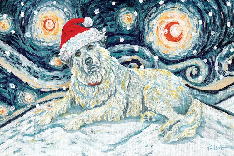 Great Pyrenees On A Snowy Night by Gretchen Kish Serrano wall art