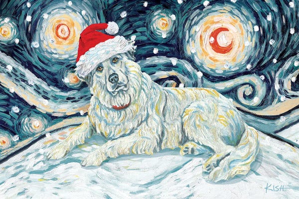 Great Pyrenees: Great Pyrenees On A Snowy Night by Gretchen KISH Serrano