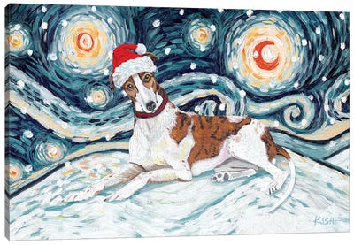Greyhound On A Snowy Night Canvas Art Print - Gretchen Kish Serrano