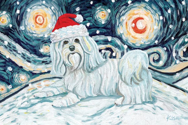 Havanese: Havanese On A Snowy Night by Gretchen KISH Serrano