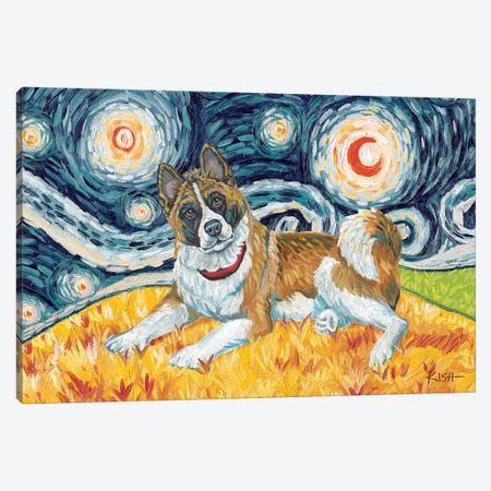 Akita On A Starry Night Canvas Print #GKS16} by Gretchen Kish Serrano Art Print