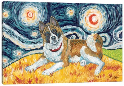 Akita On A Starry Night Canvas Art Print
