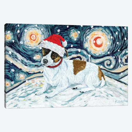 Jack Russell Terrier On A Snowy Night Canvas Print #GKS170} by Gretchen Kish Serrano Canvas Art Print