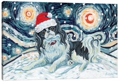 Japanese Chin On A Snowy Night Canvas Art Print - Gretchen Kish Serrano