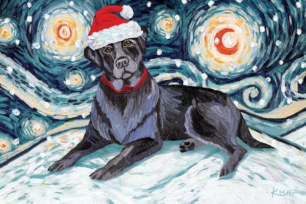 Pupsterpieces: Black Lab On A Snowy Night by Gretchen KISH Serrano