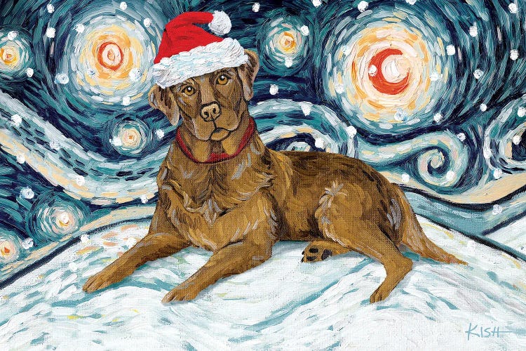 Chocolate Lab On A Snowy Night