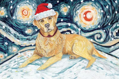 Yellow Lab On A Snowy Night by Gretchen KISH Serrano framed wall art