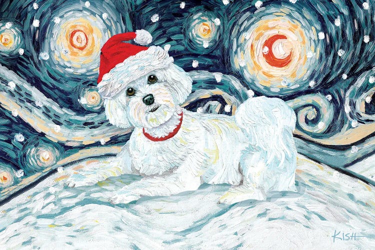 Maltese On A Snowy Night Puppycut by Gretchen Kish Serrano wall art