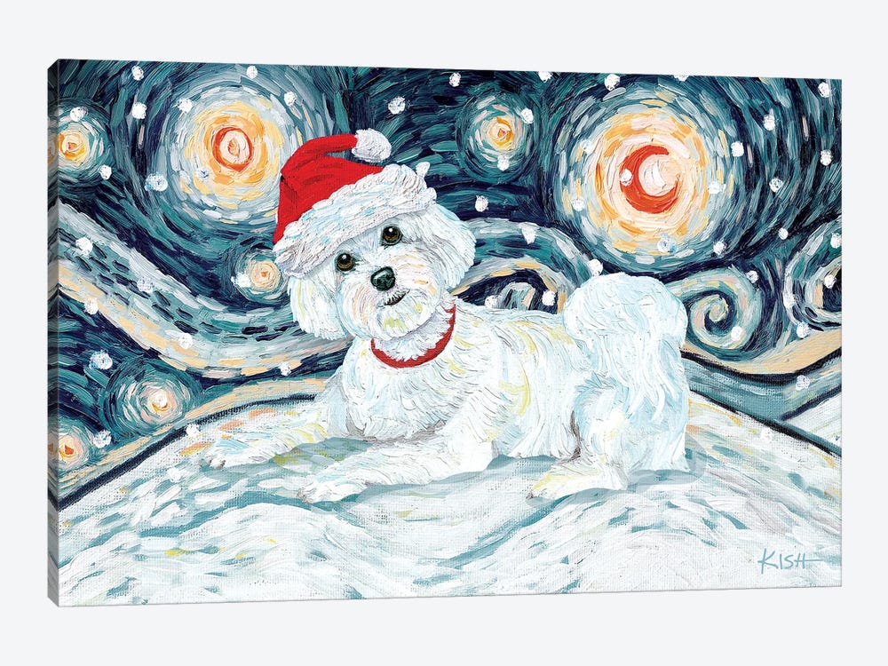 Maltese On A Snowy Night Puppycut by Gretchen Kish Serrano 1-piece Canvas Art Print