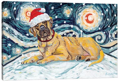 Mastiff On A Snowy Night Canvas Art Print