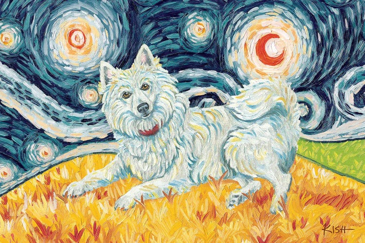 American Eskimo Dog On A Starry Night