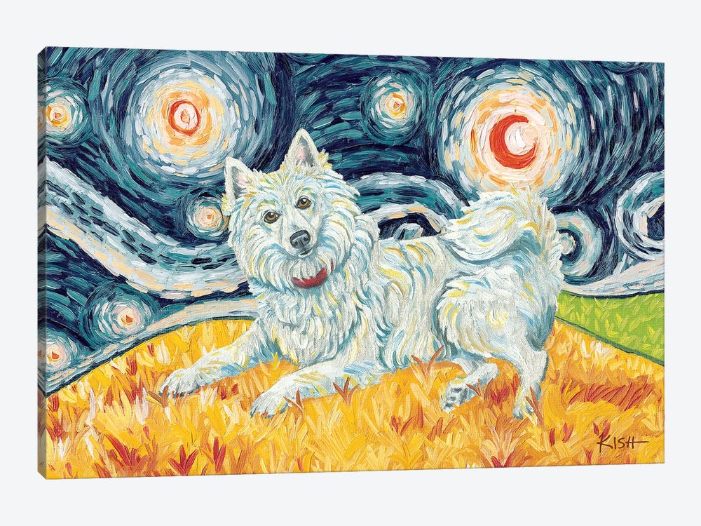 American Eskimo Dog On A Starry Night by Gretchen Kish Serrano 1-piece Canvas Art Print