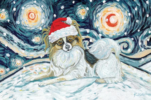 Spaniels: Papillon On A Snowy Night by Gretchen KISH Serrano