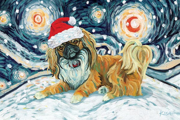 Christmas Animals: Pekingese On A Snowy Night by Gretchen KISH Serrano