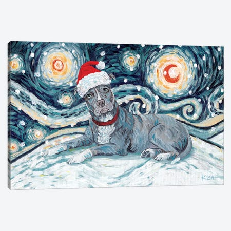 Pit Bull On A Snowy Night Grey Canvas Print #GKS184} by Gretchen Kish Serrano Canvas Art Print